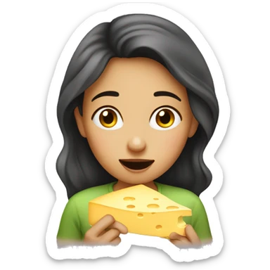 a girl smelling cheese sticker
