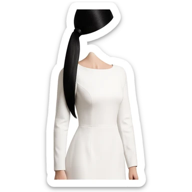 black sleek ponytail, no head, white dress with long sleeves, elegant and simple sticker