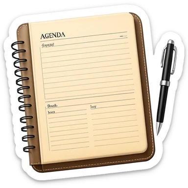 daily planner agenda cream leather with open page and pen sticker