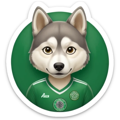 Husky wearing a Celtic fc top sticker