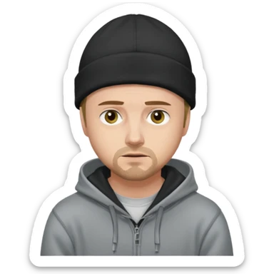 Illustrate Jesse Pinkman in hoodie & beanie with casual slouched pose. sticker