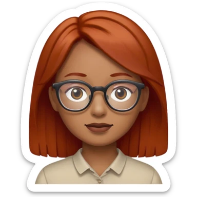 Cabelo vermelho ,pele parda  , olhos pretos e usando óculos  sticker