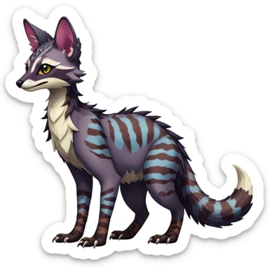 Feral Rare Fantasy dark colorful Vernid-Sergal-Genet-Trico-species by LiLaiRa, random markings, tufted tail, tufted ears, full body sticker