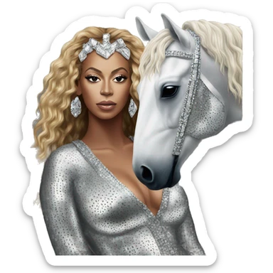 beyonce wearing silver crystal leopard sitting on silver sparkly horse renaissance album cover sticker