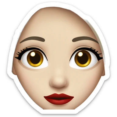 A girl with pale skin, long straight black hair, blue eyes with long eyelashes, red lips sticker