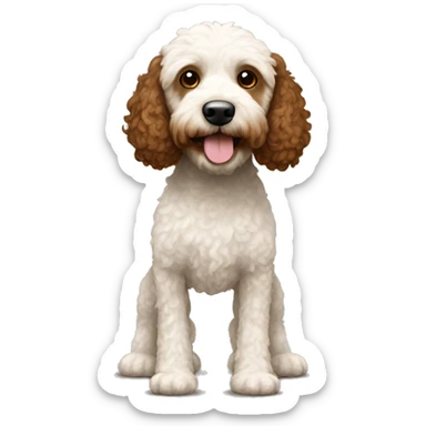 A spoodle with a brown head and brown and white patches on body sticker