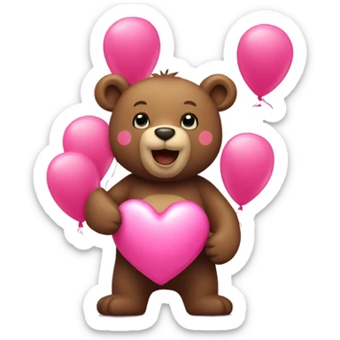 Bear with heart and balloons pink sticker