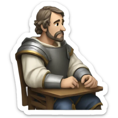 medieval innovator, thinking, concentrated, torso sticker