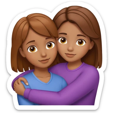 two girls hugging, one named Corny with brown hair sticker