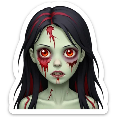 Garota zumbi cabelo longo preto, mechas vermelhas SOMENTE nas laterais, na frente da cabeça sticker