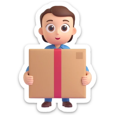 3D emoji style shocked person opening a package, big eyes, round head, friendly colors sticker