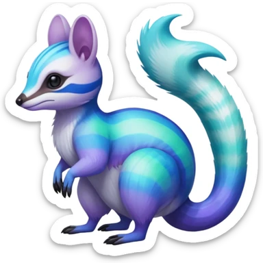 Iridescent Neon Green-Cyan-Blue-Purple-gradients Minccino-Numbat-Sergal-fusion-hybrid-animal-creature, full body sticker