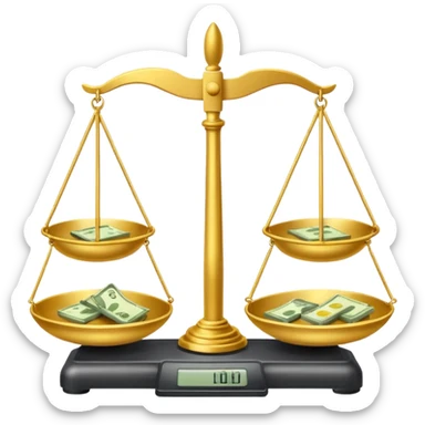 Весы с чашами в одной позитивная мысль о деньгах а в другой негативная мысль о деньгах sticker