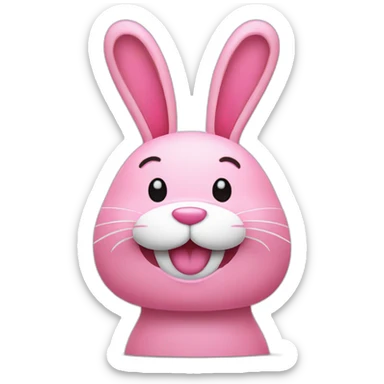 pink bunny with white big moustache and a big smile sticker