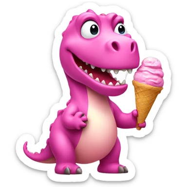pink dinosaur holding ice cream sticker