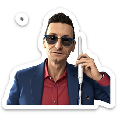 blue jacket style with sunglasses sticker