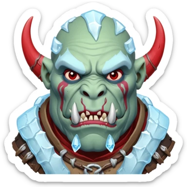 Fantasy orc emoji portrait, tusks covered with ice and crimson frost cracks, cold predator expression, winter hunt atmosphere, minimal clean emoji design, male/female variant
 sticker