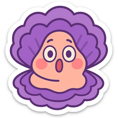 Cute oyster with a surprised expression in pastel toon style, transparent background sticker