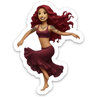 Beautiful tattooed burgundy long haired woman dancing sticker