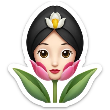 Una ovejita con un tulipán rosa al lado sticker