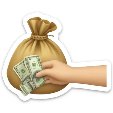 hand holding a money bag sticker