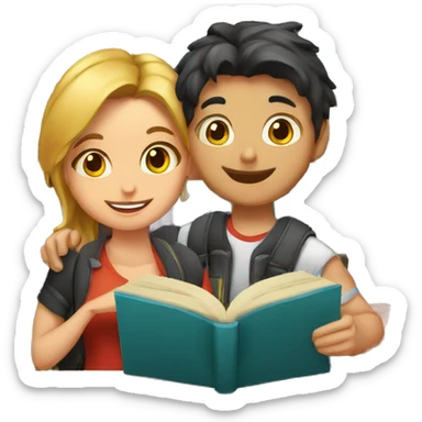 dos estudiantes muy jovenes chico y chica con libros  mirando al frente sticker