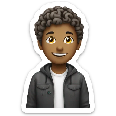 Boy smiling with brain sticker