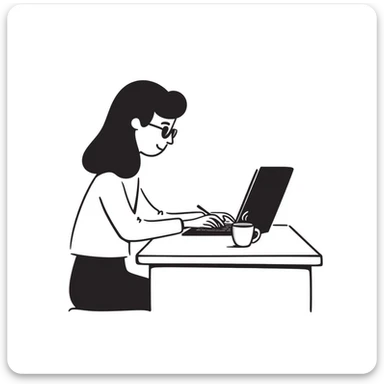 blonde writer woman wearing glasses working on a laptop sticker