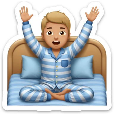 emoji- of a cute stretching boy waking up in bed sticker