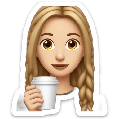 white girl brown hear and cup of coffee in hand sticker