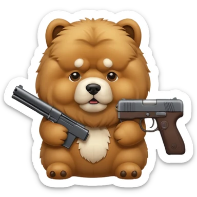 chow chow holding a gun sticker