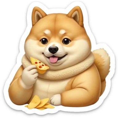 Really fat doge, eating queso and chips ￼ sticker