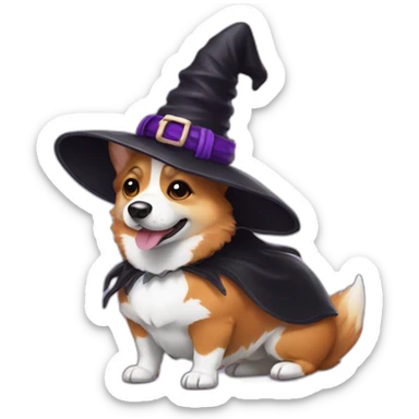 Corgi body wearing witch costume sticker