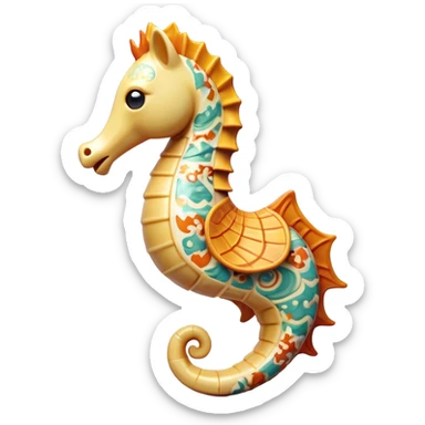 Cinematic Realistic Comical Sea Horse Portrait Emoji, Head tilted dramatically with an exaggeratedly amused expression, featuring a striking, finely detailed body with bold, whimsical patterns and wide, expressive eyes full of playful disbelief, rendered with natural, vibrant hues and realistic texture; high shine, dramatic yet playful, styled with an air of cheeky aquatic mischief, soft glowing outline, capturing the essence of a spirited and over‐the‐top sea horse that looks ready to bob its way into viral fame! sticker