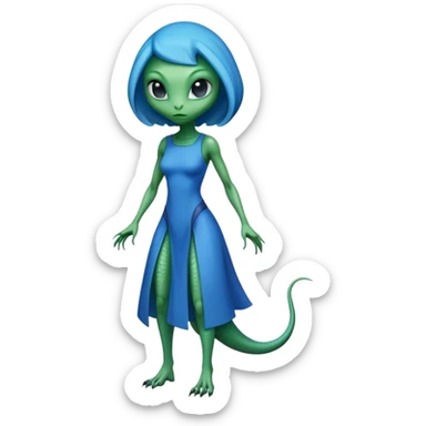 a reptilian alien woman full body, in blue dress sticker