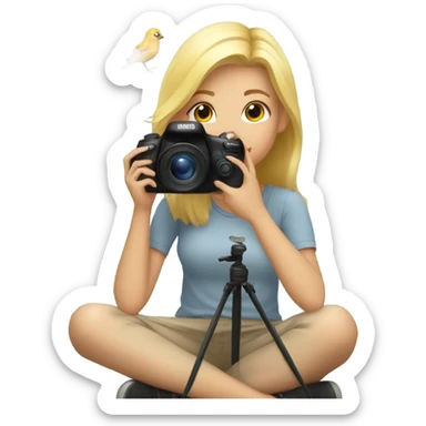Blonde Girl sitting down with camera taking pictures of birds sticker