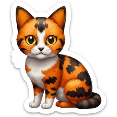small tortoiseshell cat. no white fur. amber eyes. full body.  sticker