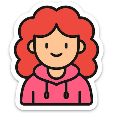 a girl with red curls and a pink hoodie sticker