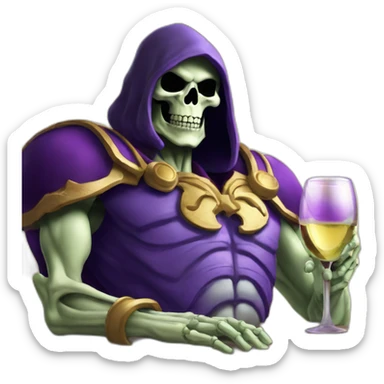 skeletor drinking big glas of white wine sticker