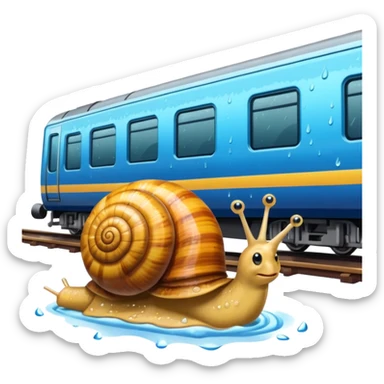 snail under the rain next to the train sticker