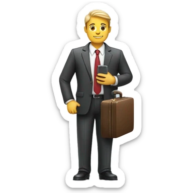 business man holding a suitcase and a phone sticker