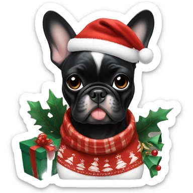 Black Tiger French Bulldog girl with xmas things  sticker