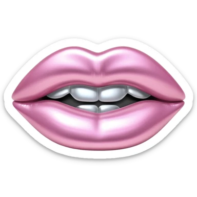 female lips emoji, smooth liquid metal chrome surface, sculpted shape, high-gloss reflections, monochrome futuristic 3D style, isolated on white sticker