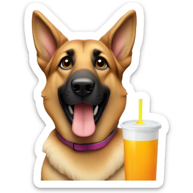 german shepherd with juice box sticker