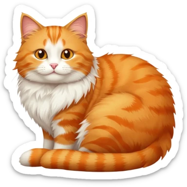 tabby cat with white fur on the belly with an orange cat sticker