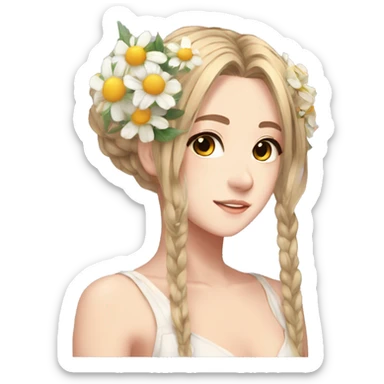 two anime women, flowers in hair, beautiful, aesthetic sticker