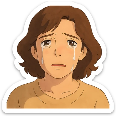 ghibli style face of a mother with teared up eyes, soft lighting, emotional expression sticker