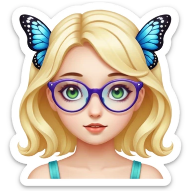 Girl with a butterfly glasses and magical eyes  sticker