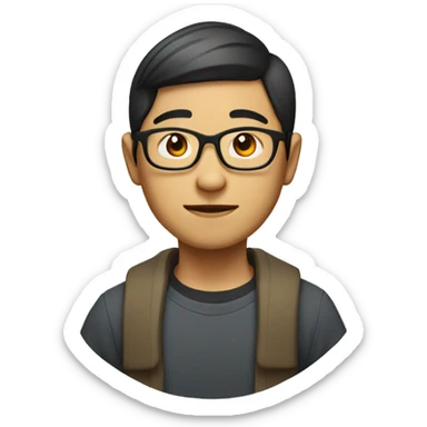 round faced asian male avatar with glasses and light beard shaved sid sticker