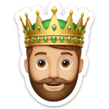 Create a cartoon-style emoji of Gaspar, one of the Three Wise Men. Only show his face and crown. He has a gentle smile, brown beard, and a green and gold crown with jewels. Make it colorful, simple, and suitable as an emoji. sticker